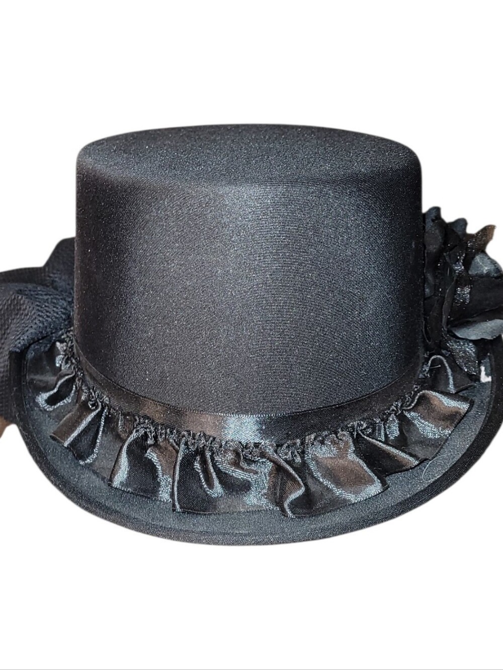 Steampunk Goth Halloween Black Top Hat Black Rose 8